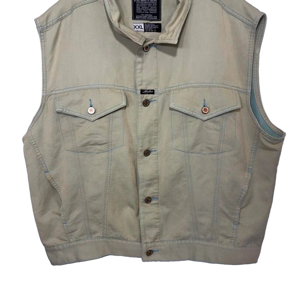 Vintage Karl Kani Men's Denim Blue Button Vest Size XXL